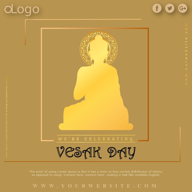 Vector happy vesak greetings golden brown background social media design banner free vector