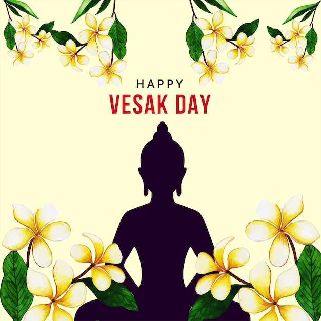 Vector happy vesak greetings light yellow black background social media design banner free vector