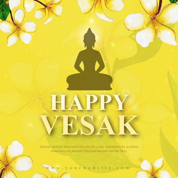 Happy Vesak Приветствия Желтом Фоне Дизайн Социальных Средств Баннер Бесплатные Векторные