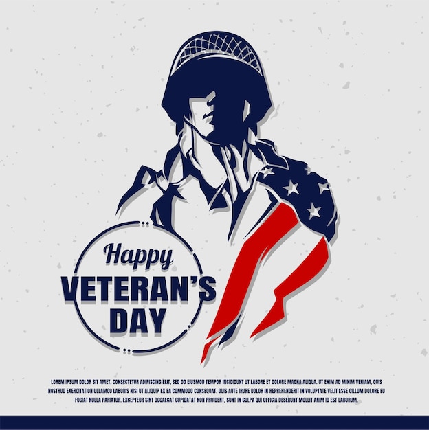 Happy Veteran's Day Soldier Silhouette With Flag Vector