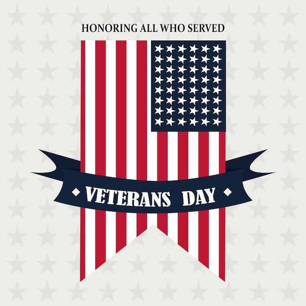 Happy veterans day, american flag pendant ribbon memorial vector illustration