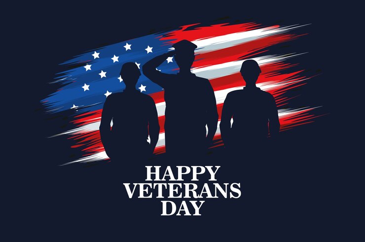 Vector happy veterans day celebration with military officer and soldiers saluting vector illustration design