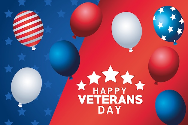 Happy veterans day lettering with balloons helium