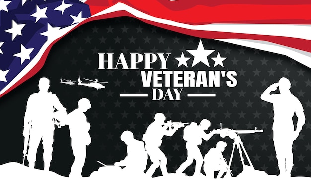 Happy veterans day Military vector illustration Army background soldiers silhouettes