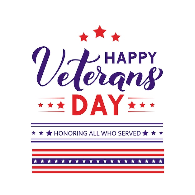 Happy Veterans Day modern lettering isolated on white American holiday banner Easy to edit vector template for typography poster flyer sticker greeting card postcard tshirt etc