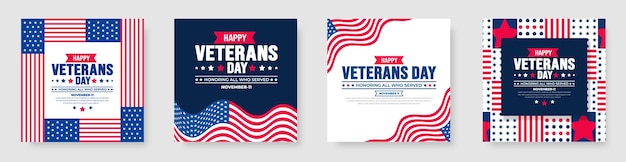 happy Veterans Day social media post banner design template set with American flag