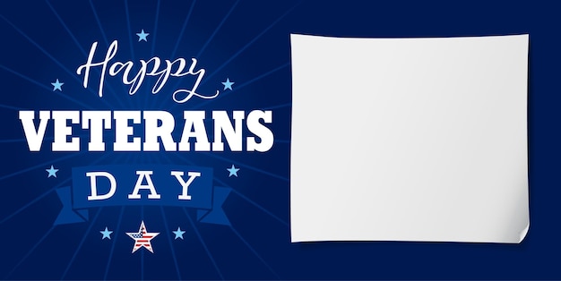 Happy Veterans Day Usa uitnodiging of felicitatie achtergrond met lege blanco, 3D-vel papier.
