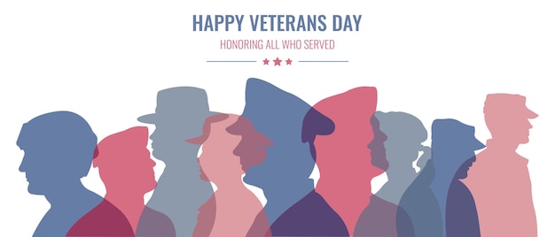 Happy Veterans DayBanner met silhouetten van soldaten en ruimte voor tekst 11 november Vector