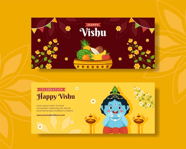 Happy Vishu Festival Horizontal Banner Flat Cartoon Hand Drawn Templates Background Illustration