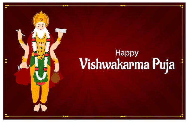 ハッピー ヴィシュワカルマ プジャ インド ヒンズー教の祭りのお祝いベクトル イラスト