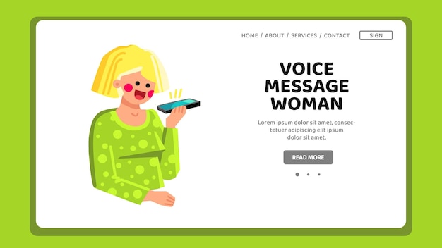 happy voice message woman vector technology gadget cellphone online use smiling happy voice message woman web flat cartoon illustration