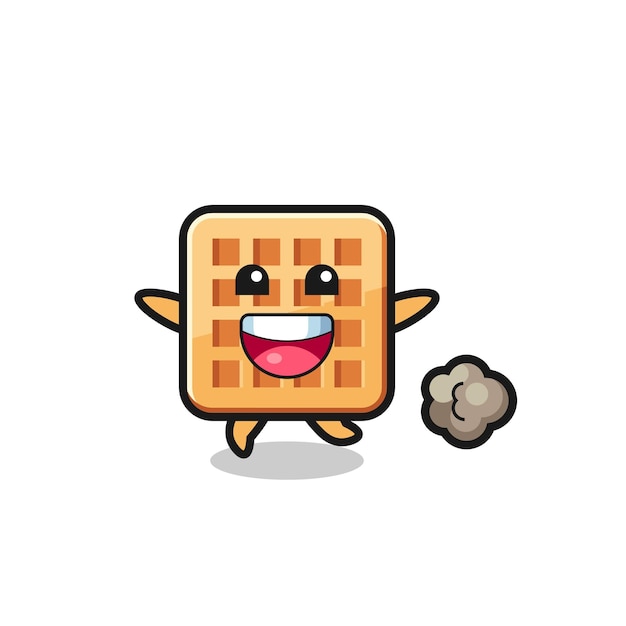 The happy waffle cartoon with running pose cute design