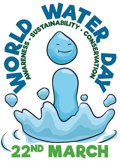 Vettore buona spruzzatura d'acqua con alcuni precetti per la giornata mondiale dell'acqua il 22 marzo