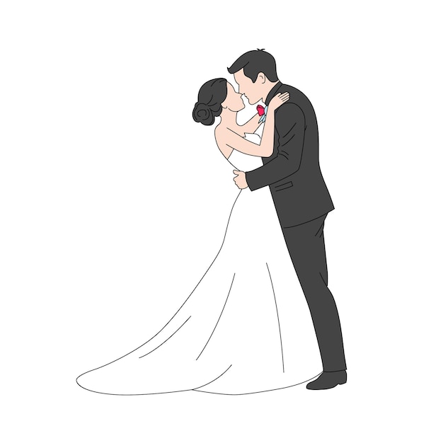 Vector happy wedding bride and groom at wedding ceremony beautiful wedding couple in wedding clothes