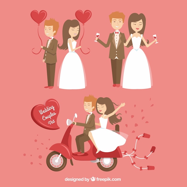 Vector happy wedding couples