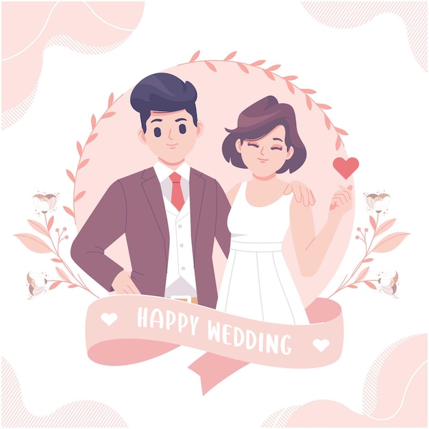 happy wedding greeting card template