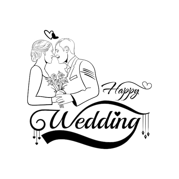 Happy wedding logo design with romantic couple illustration