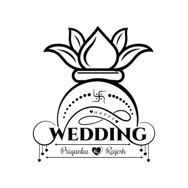 ヒンドゥー教の結婚のためのカラシュと幸せな結婚式のロゴ