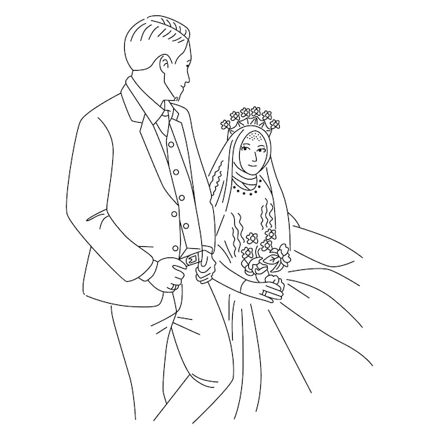 Vector happy wedding married couple