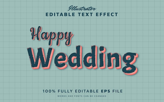 Vector happy wedding text style effect