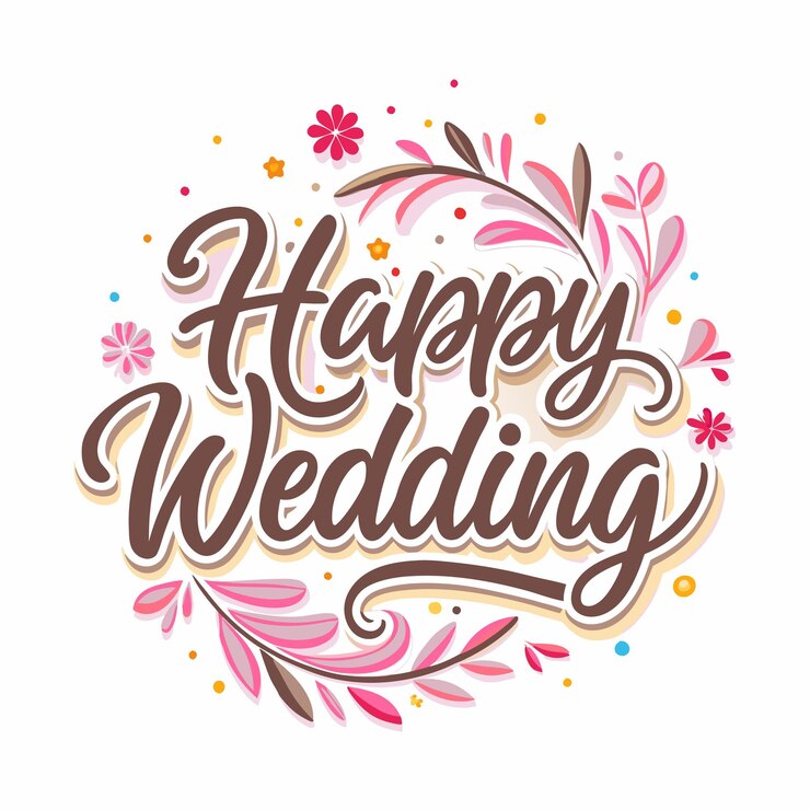 Vector ピンクの花と茶色の葉の花の境界で幸せな結婚式のテキスト