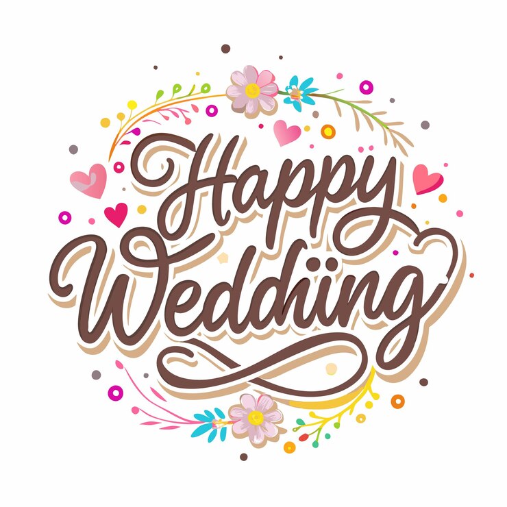 Vector 花束 を 付ける 幸せ な 結婚 式 の テキスト