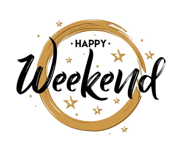 Happy weekend - handwritten vector illustration, brush pen lettering, for greeting