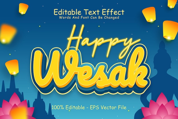 HappyWesak編集可能なテキスト効果3次元エンボス漫画スタイル