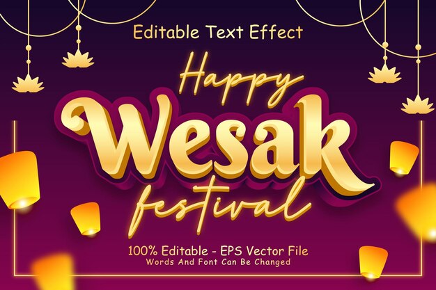 Vettore happy wesak festival effetto testo modificabile 3 dimensioni rilievo stile moderno