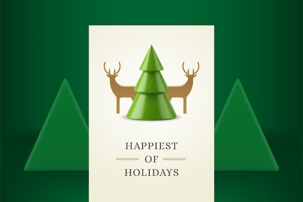 幸せな冬の休日のグリーティング カード現実的なテンプレート 3 d アイコン ベクトル メリー クリスマスおめでとう