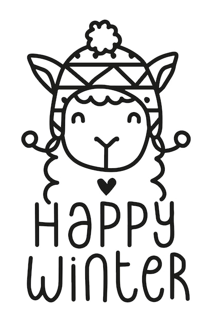 Vector happy winter llama vector illustration