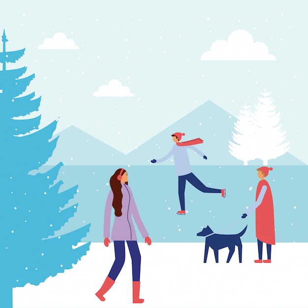 Vector happy winter people vacation