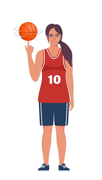 Happy woman basketball player in uniform with ball isolated on white background Vector illustration