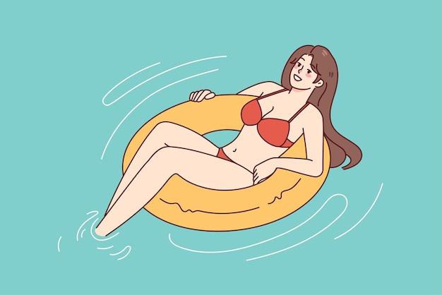 Vector happy woman in bikini swimming in pool