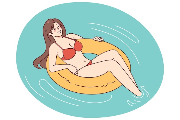 Vector happy woman in bikini swimming in pool