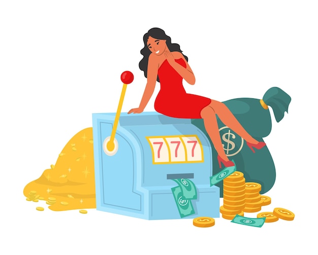 Premium Vector | Happy woman casino winner slot machine player