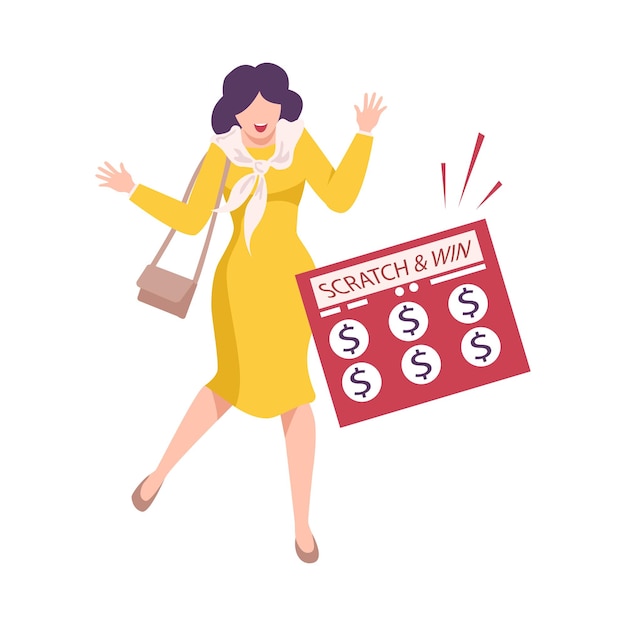 Happy Woman Celebrating Winning of Money in Lottery Flat Vector Illustration