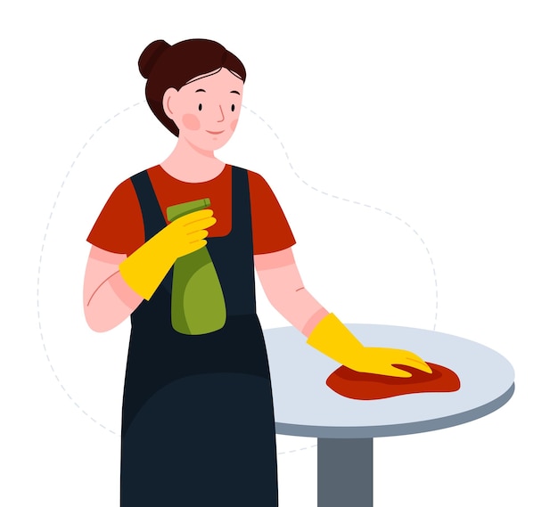 happy woman cleaning home woman washing the table professional house cleaning service