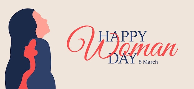 Happy Woman Day in 8 maart Banner Concept Ontwerp Horizontale Kaart