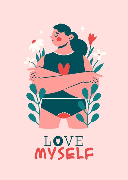 Vector happy woman girl lady standing during menstruation in lingerie with crossed arms with menses