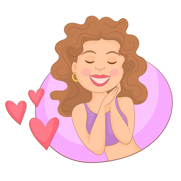 Vector happy woman hugging herself positive lady expressing self love and care