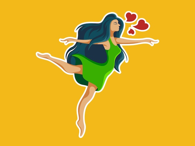 Vector happy woman jump and dancing smiling female character illustration