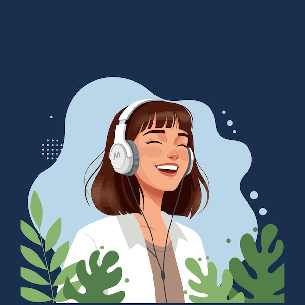 happy woman listening to music with headphones