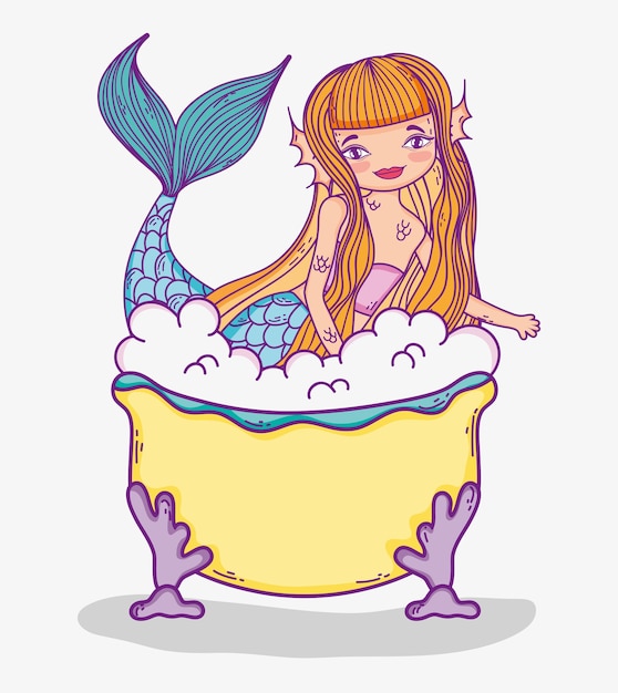 Sirena donna felice dentro vasca con schiuma