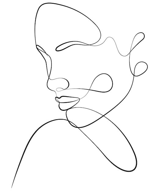 Vector a happy woman one line drawing the face and hair