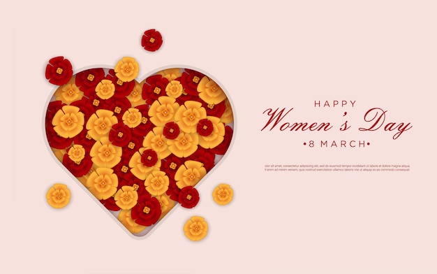 Happy woman's day with floral on love paper cut