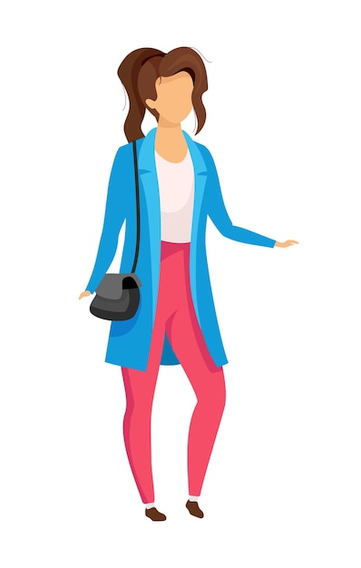 Vector happy woman standing semi flat color vector character