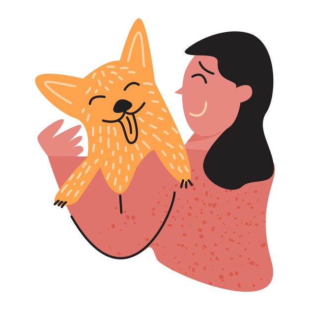 Happy woman with dog illustration