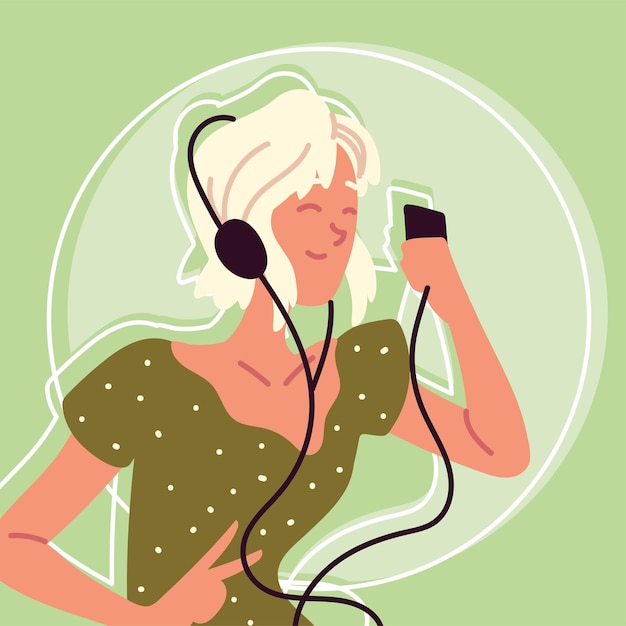 Vector happy woman with headphone