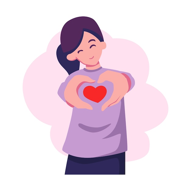 Happy woman with love flat style illustration